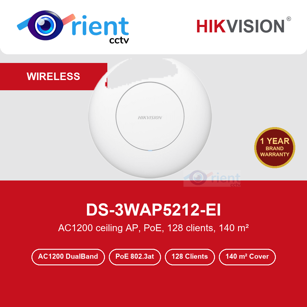 Hikvision DS-3WAP5212-EI Wi-Fi 5 AC1200 Ceiling Access Point | Dual Band 1167 Mbps | PoE 802.3at | 128 Clients Hikvision DS-3WAP5212-EI Wi-Fi 5 AC1200 Ceiling Access Point | Dual Band 1167 Mbps | PoE 802.3at | 128 Clients