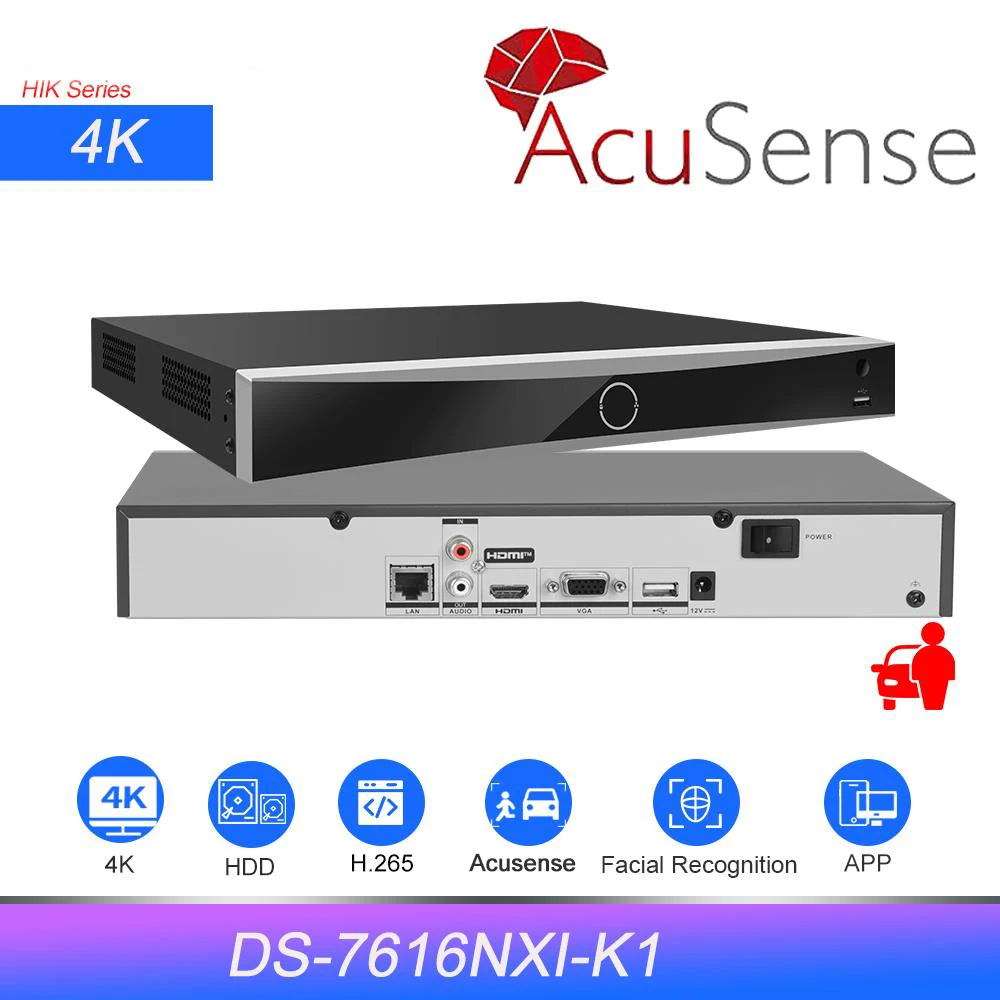 HIK 16-ch 1U K Series AcuSense NVR replace DS-7616NXI-K1 Surveillance Video Recorder for IP Camera APP Live View and playback 1