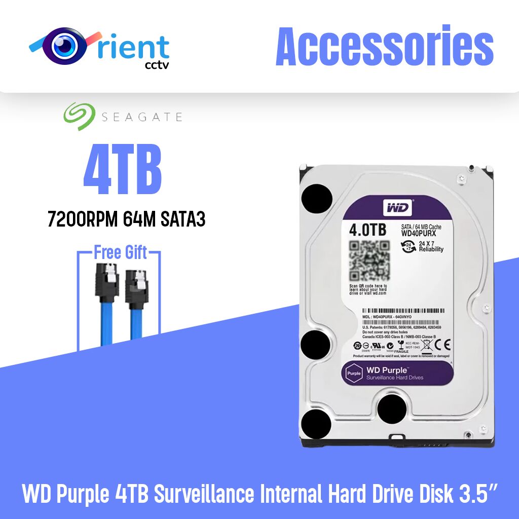 WD Purple 4TB Surveillance Internal Hard Drive Disk 3.5" 64M Cache SATA III 6Gb/s HDD HD Harddisk for CCTV DVR NVR PC COMPUTER - Image 1