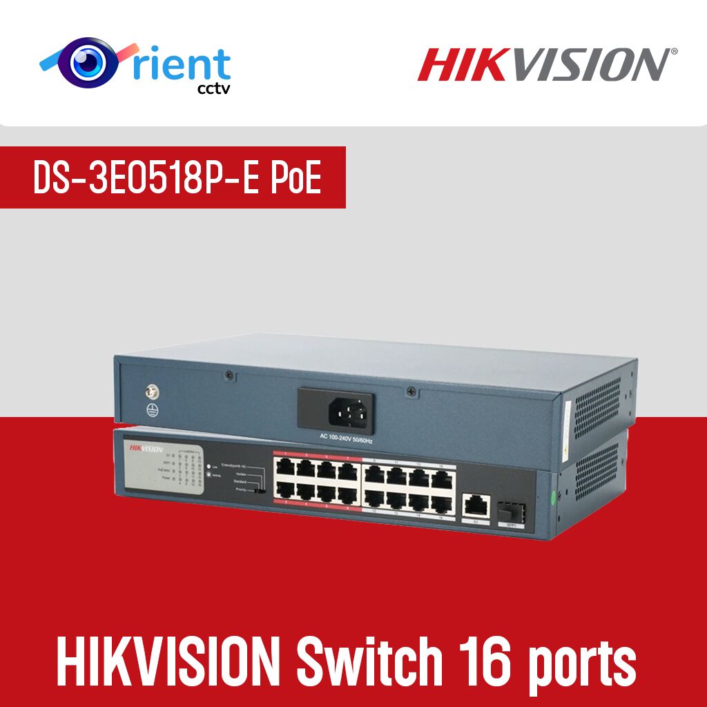 HIKVISION DS-3E0518P-E PoE Switch 16 ports 10/100/1000 Mbps Uplink 1000M Optical Port for 16CH NVR IP Cameras 802.3at 802.3af - Image 1