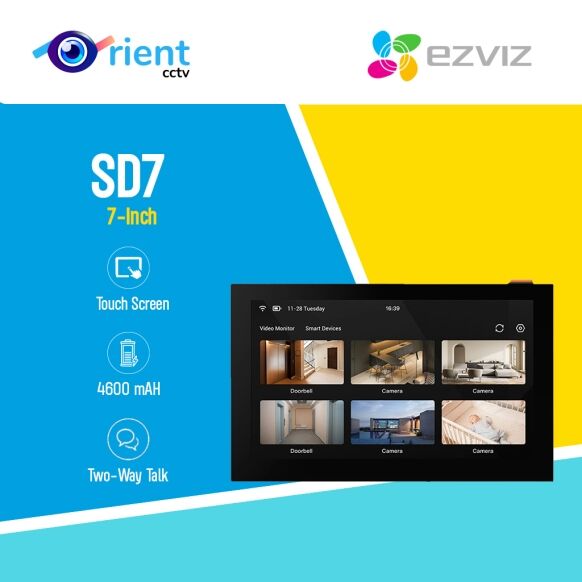 EZVIZ Wireless Monitor Touch Screen with Ringtone, Central Control Screen, Works with Up to 30 Cameras/Doorbells, Wire free 7-Inch Colour Touchable Display, 2-Way Talk (SD7) - Image 1
