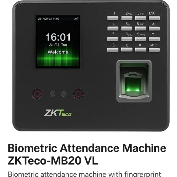 A_digital_photograph_features_the_ZKTeco_MB20_VL_B ZKTeco MB20 VL Biometric Attendance Machine – Face & Fingerprint Scanner with Attendance Reports – Ideal for Offices, Schools & Shops in Pakistan - Image 1