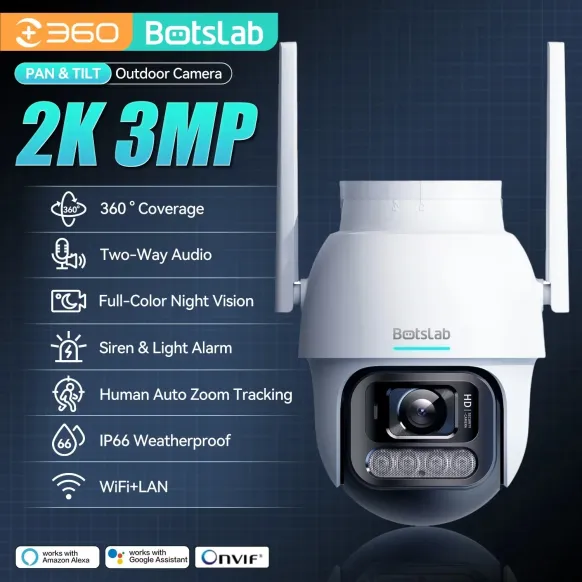 kf-S4d7a84d919af4de9afb989810f91fbe58 Botslab 2K 3MP HD Outdoor Camera Wireless PTZ Smart Home Wi-Fi Camera CCTV Night Vision Siren and Light Alarm IP66 Weatherproof - Image 1