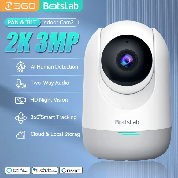 Botslab by 360 C212 Security Camera Smart Pan Tilt Camera, 2K WiFi CCTV Indoor Home Camera Human Motion Detection Night Vision - Image 1