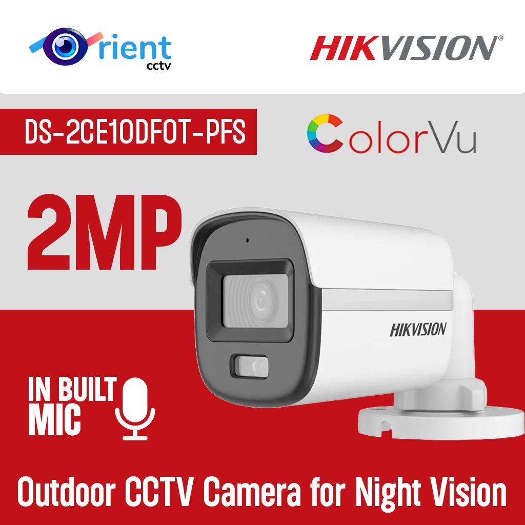 HIKVISION DS-2CE10DF0T-PFS 2MP ColorVu Bullet Camera – Built-in Mic, Full HD 1080p, IP67 | Outdoor CCTV Camera for Night Vision - Image 1