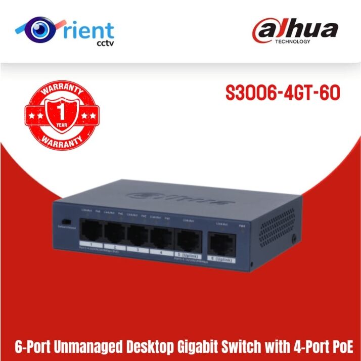 dh-S3006-4ET-36 (7) Dahua S3006-4GT-60 Gigabit PoE Network Switch with 4 PoE Ports & 2 Uplink Ports - Image 1