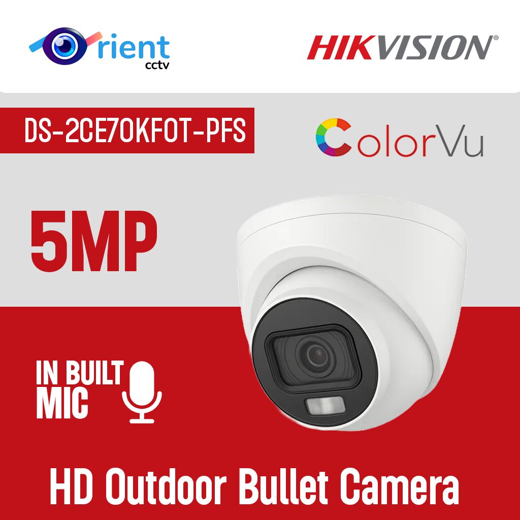 Hikvision DS-2CE70KF0T-PFS 5MP ColorVu Turbo HD Dome Camera with Built-in Mic, Dual Light, IP67 – Indoor/Outdoor CCTV - Image 1