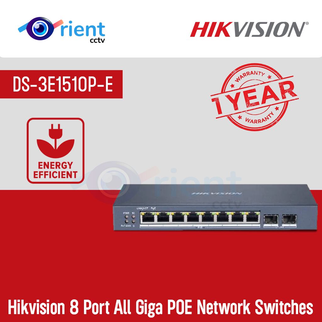 Hikvision DS-3E1510P-E  8 Port All Giga POE Network Switches - Image 1