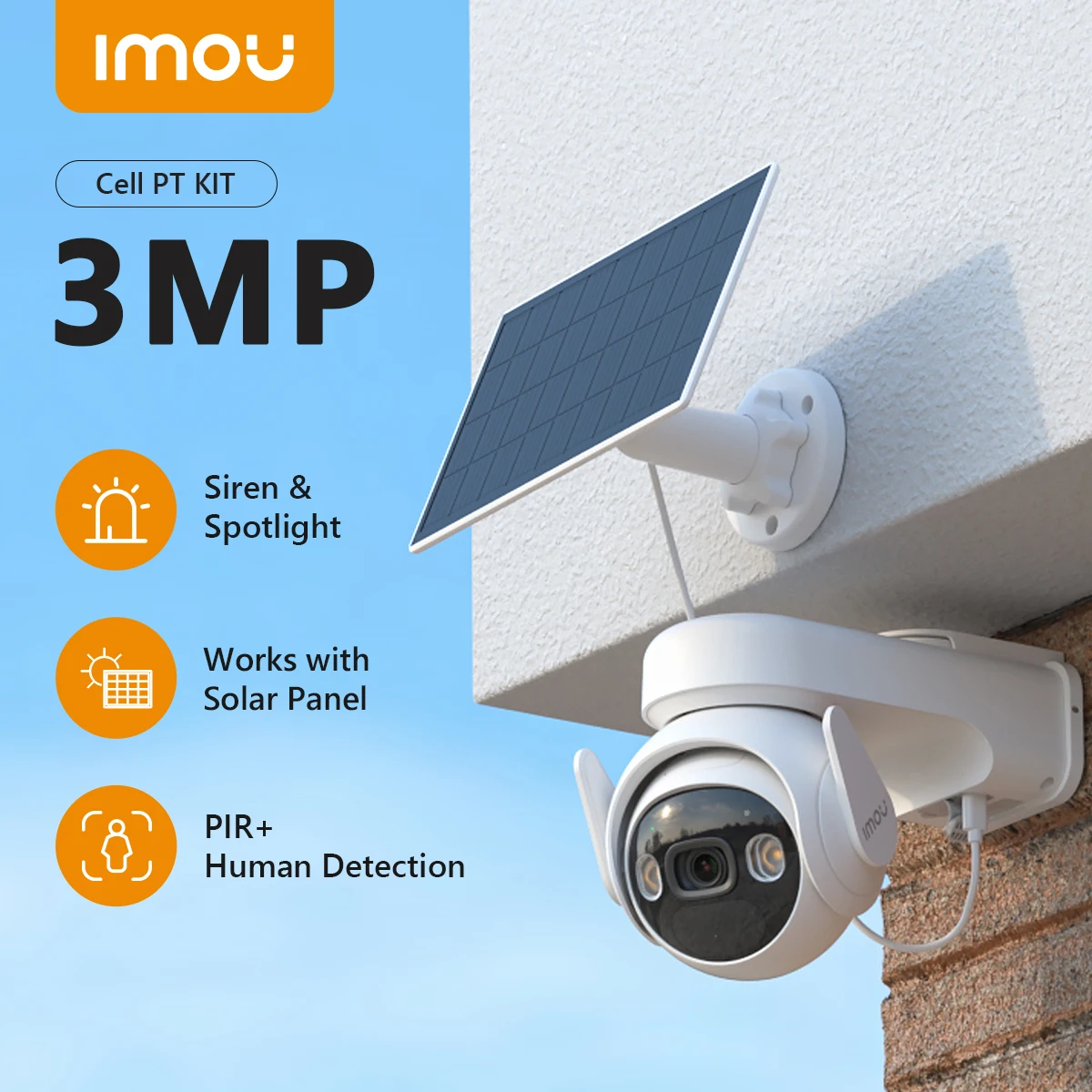 IMOU Cell PT with Solar Panel 2K Wi-Fi Camera 15000mAh Battery Camera Human Detection IP66 Weatherproof Security Camera 1