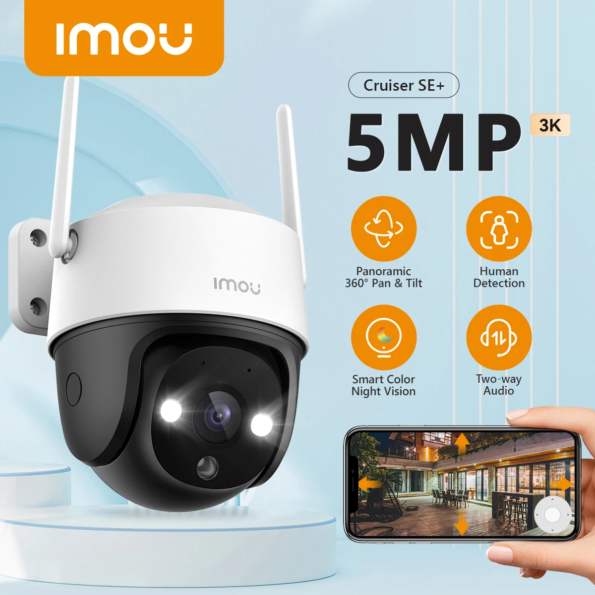 IMOU Cruiser SE+ 5MP 3K Full Color WiFi Camera Dual Antenna IP66 Weatherproof Smart Tracking AI Human Detection Outdoor Camera 1