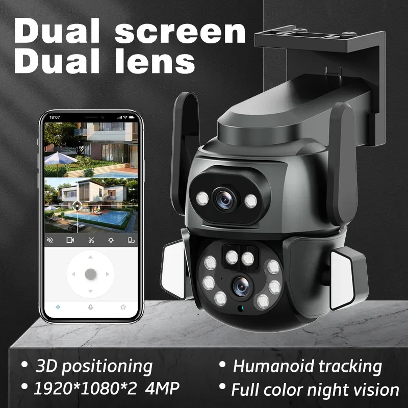 4MP Wifi Camera Dual Lens Wireless Surveillance Cameras with 360 Degree Dead Angle Free Dual View Outdoor Night Vision CCTV 1