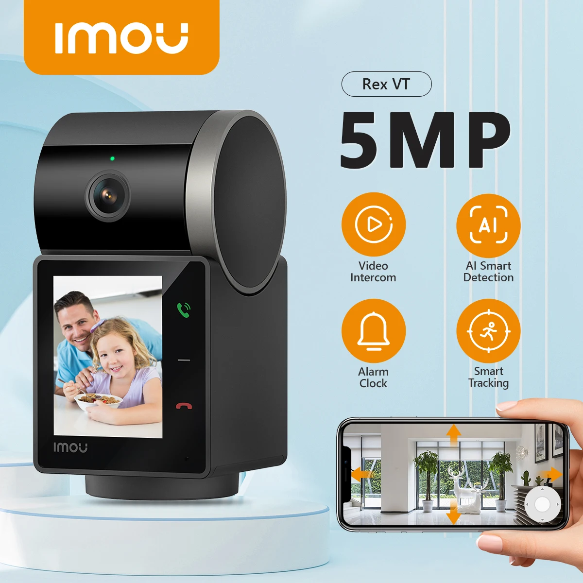 IMOU Rex VT 5MP 3K Indoor Screen Video Camera Human Pet Detection 2.4inch Display PT 360 Two Way Talk One-Touch Call WiFi Camera 1