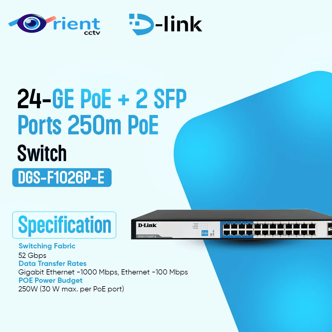 DLSW-DGS-F1026P (D-Link 24-port 10/100/1000 Unmanaged Long Range 250m PoE+ Switch with 24 PoE ports & 2 Gigabit SFP ports - Image 1