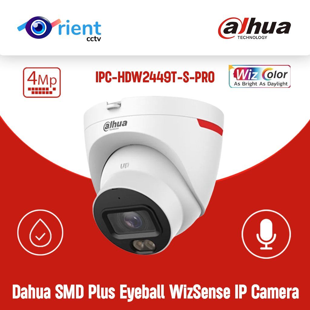30 Dahua IPC-HDW2449T-S-PRO 1/1.8" CMOS 4MP Built-in MIC IP67 24 hours full color POE SMD Plus Eyeball WizSense ip Camera - Image 1