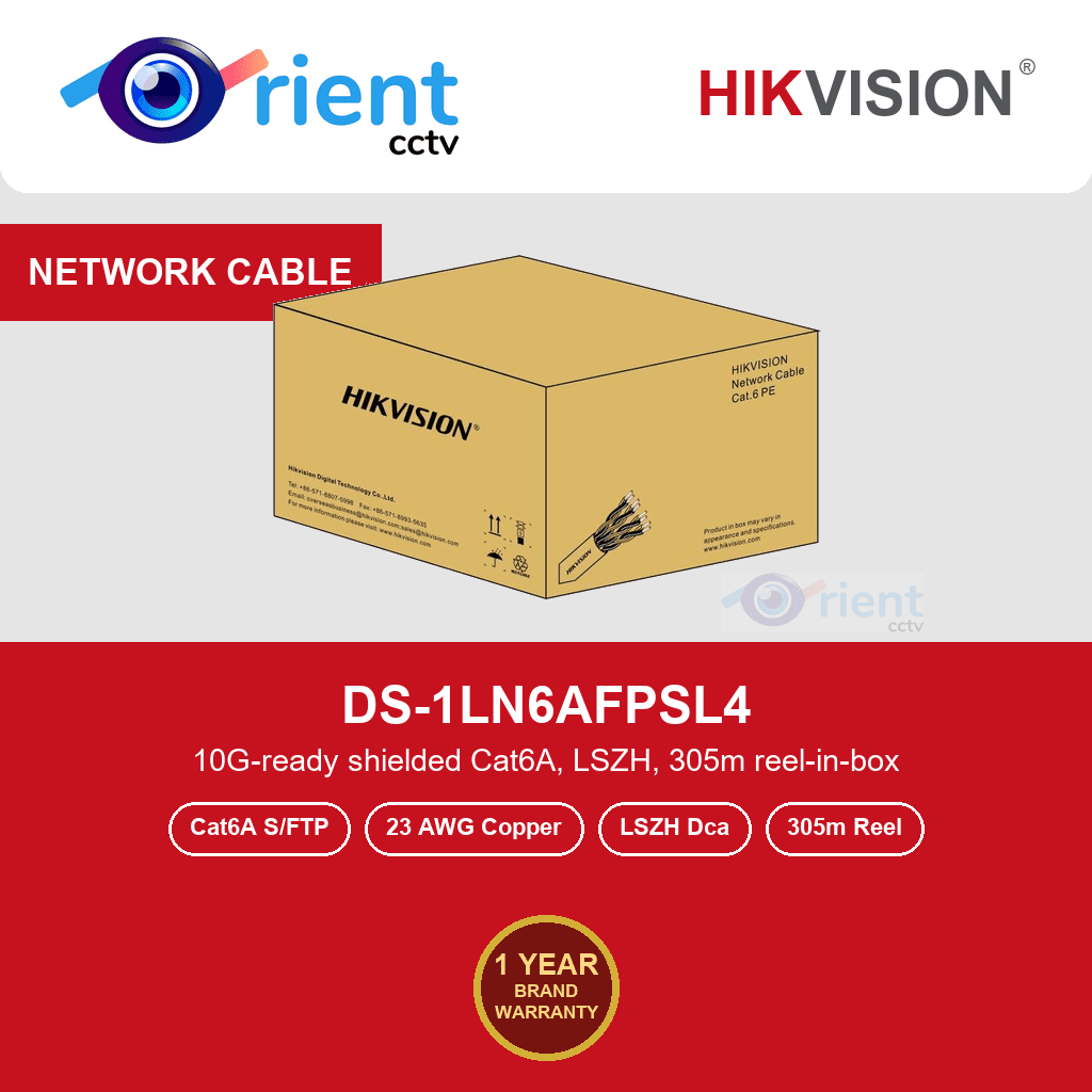 Hikvision DS-1LN6AFPSL4 Cat6A S/FTP Shielded Cable | 23 AWG Solid Copper | LSZH CPR Dca | 305m Reel-in-Box | Blue Hikvision DS-1LN6AFPSL4 Cat6A S/FTP Shielded Cable | 23 AWG Solid Copper | LSZH CPR Dca | 305m Reel-in-Box | Blue