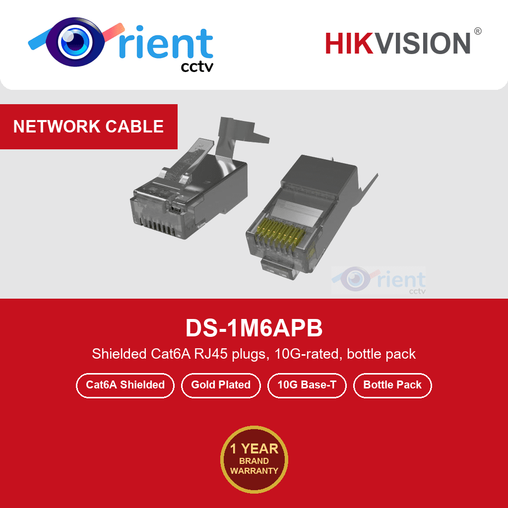 Hikvision DS-1M6APB Cat6A Shielded RJ45 Connector | 15µ Gold-Plated Contacts | 10G Base-T | Bottle Pack Hikvision DS-1M6APB Cat6A Shielded RJ45 Connector | 15µ Gold-Plated Contacts | 10G Base-T | Bottle Pack