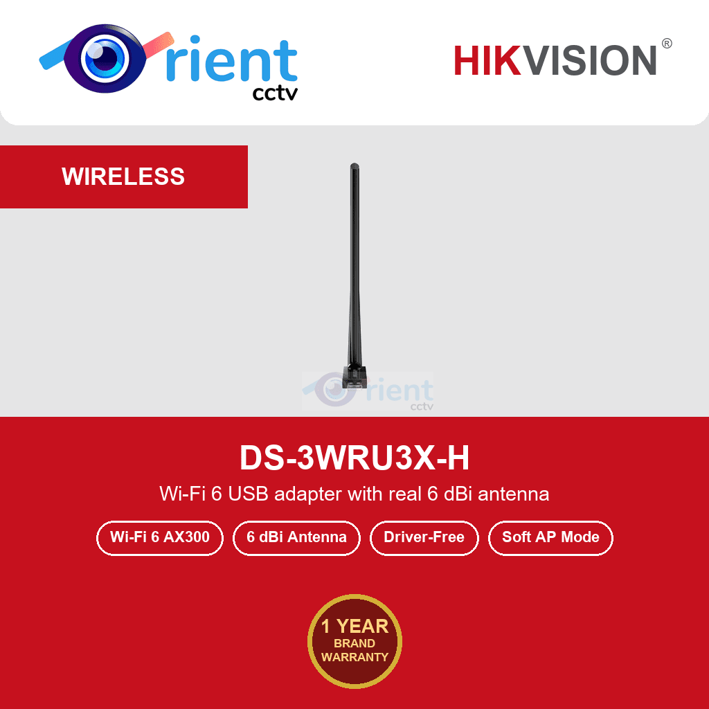Hikvision DS-3WRU3X-H AX300 Wi-Fi 6 High Gain USB Adapter | Real 6 dBi Antenna | 286 Mbps | Driver-Free Setup Hikvision DS-3WRU3X-H AX300 Wi-Fi 6 High Gain USB Adapter | Real 6 dBi Antenna | 286 Mbps | Driver-Free Setup